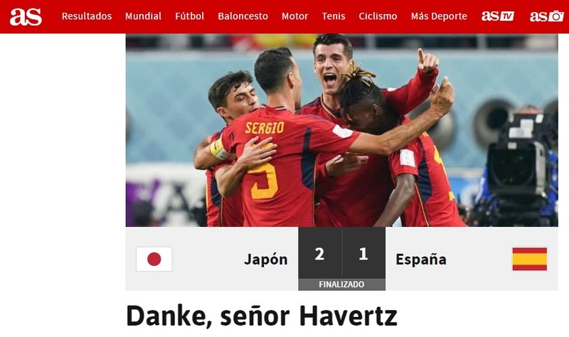 "'Danke', senhor Havertz". Com um agradecimento em alemão, o "AS", da Espanha, foi mais um jornal que reforçou a gratidão pelo gol do meio-campista da Alemanha.