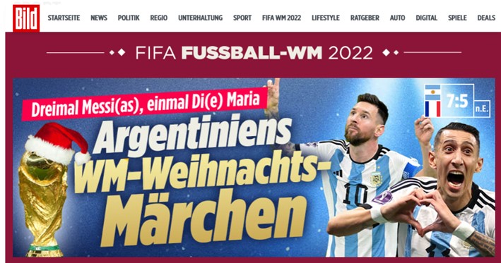 O "Bild", da Alemanha, destacou na capa de seu jornal a figura de Messi e aproveitou a data próxima do natal para relatar o acontecimento: "Conto de fadas natalino".