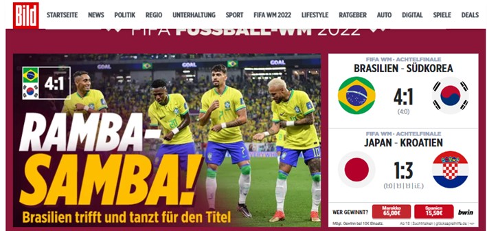 O "Bild", da Alemanha, foi um dos jornais do mundo que destacaram a dança da equipe brasileira.