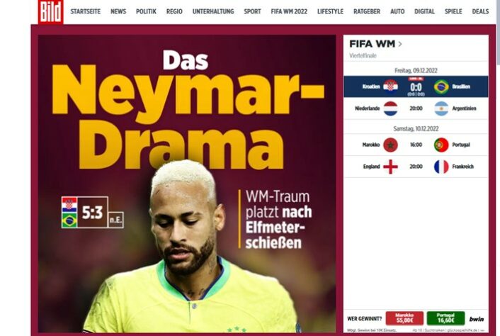 O Bild, da Alemanha, deu destaque para o "Drama de Neymar". O jornal, durante a competição, fez críticas para o jogador e chamou algumas atitudes da delegação brasileira de "soberba".