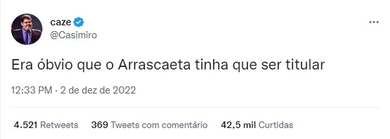 O influenciador Casimiro exclamou ser óbvia a titularidade do meio-campista do Flamengo.