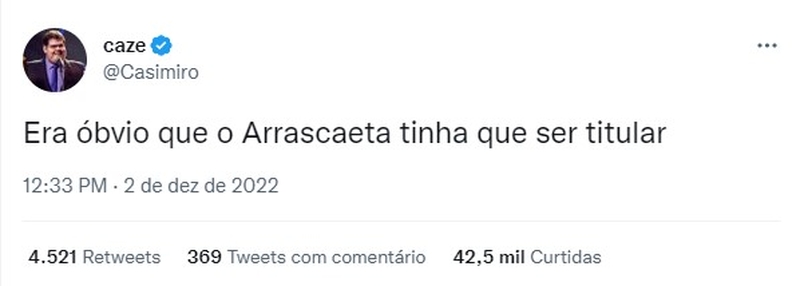 O influenciador Casimiro exclamou ser óbvia a titularidade do meio-campista do Flamengo.