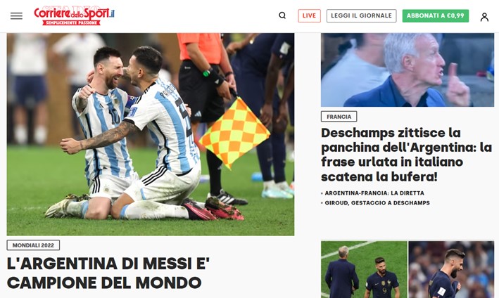 O "Corriere dello Sport" foi direto e chamou a seleção Alviceleste de "Argentina de Messi".