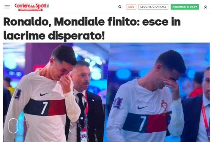 O italiano "Corriere dello Sport" declarou: "Ronaldo, fim do Mundial". O jornal ainda declarou que o atleta saiu "desesperado".