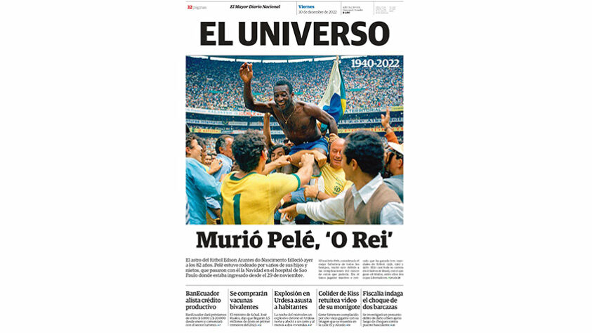 EL UNIVERSO (EQUADOR): "Morreu Pelé, o Rei"