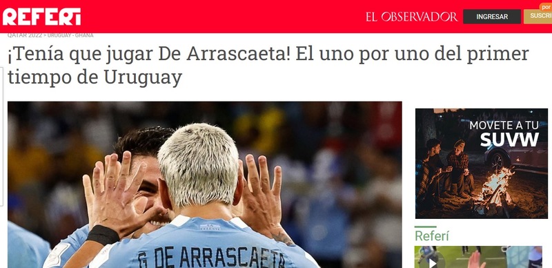 O Uruguai não passou para as oitavas de final. Entretanto, conseguiu vencer sua partida contra Gana com dois gols do Arrascaeta, meio-campista do Flamengo. Jornalista e veículos internacionais repercutiram a performance do atleta. O uruguaio "El Observador" foi enfático e disse que Arrasca tem que jogar. Confira a seguir algumas manifestações!