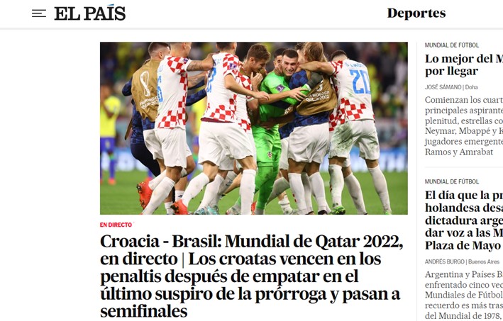 O "El País", da Espanha,  disse que os croatas venceram nos pênaltis após empatar no último suspiro da prorrogação.