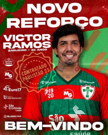 FECHADO - O zagueiro Victor Ramos, de 33 anos, foi anunciado pela Portuguesa como novo reforço para o Paulistão. Experiente, o defensor acumula passagens por equipes como Vasco, Palmeiras e Vitória.