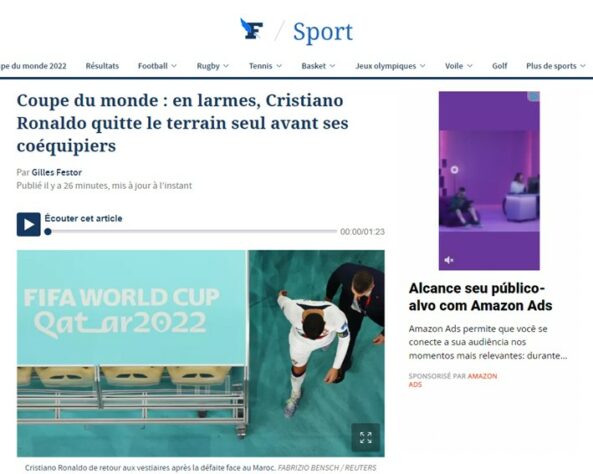 O "Le Figaro" , da França, disse que o camisa 7 "saiu do campo antes dos seus compannheiros".