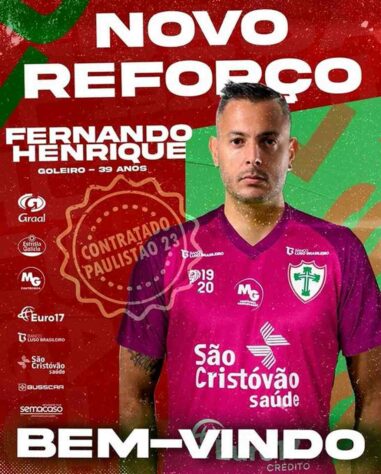 FECHADO - O experiente goleiro Fernando Henrique é novo reforço da Portuguesa. Aos 39 anos, ele chega do Oeste-SP para reforçar a Lusa no Paulistão 2023.