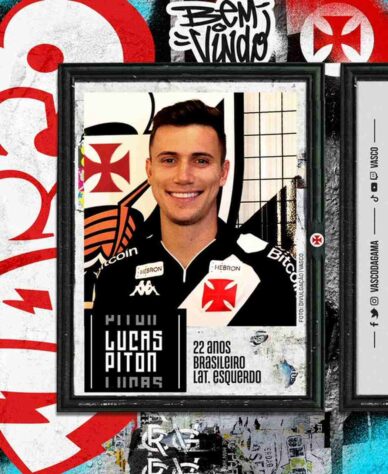 FECHADO - O Vasco anunciou a chegada do lateral-esquerdo Lucas Piton, ex-Corinthians. O atleta chega ao Cruz-Maltino com vínculo até dezembro de 2026. Conforme noticiado em primeira mão pelo LANCE!, o clube carioca pagará 3 milhões de euros (R$ 16,6 milhões) por 60% dos direitos econômicos do jogador de 22 anos.