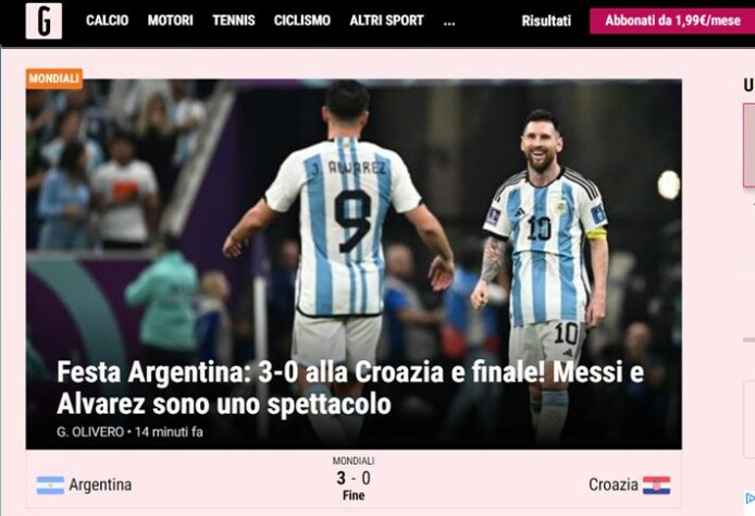 O italiano "Gazzetta dello Sport" falou em "festa Argentina" para relatar a façanha dos sul-americanos.