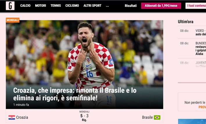 A "Gazzetta dello Sport", da Itália, destacou a conquista croata: "Que façanha", declarou o portal.