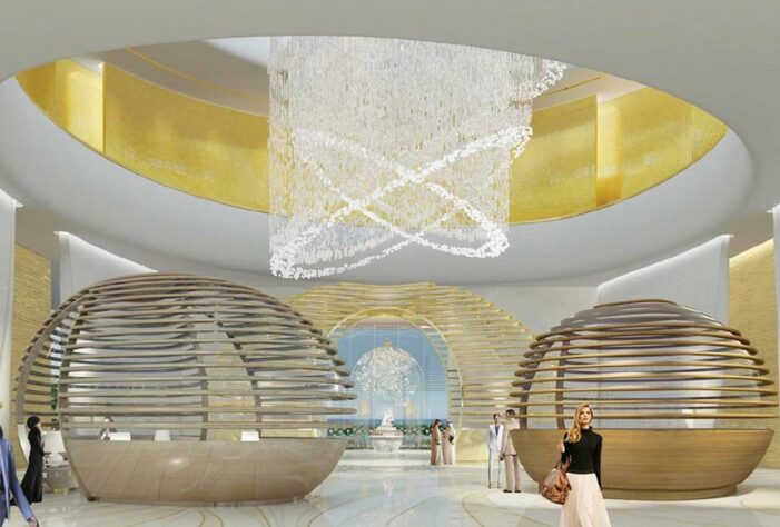 O hall de entrada do luxuoso hotel do Catar. 