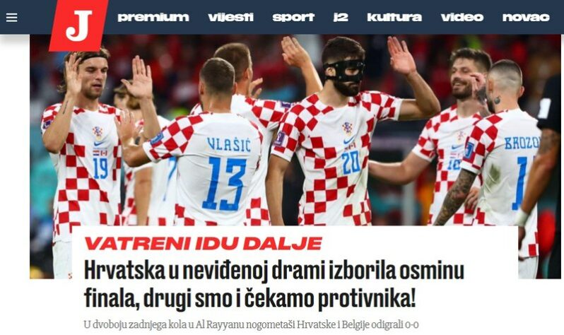De forma mais noticiosa, o "Jutarnji List", da Croácia, demonstrou mais satisfação com a classificação do que a perda do primeiro lugar do grupo.