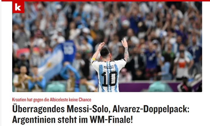 O portal alemão "Kicker" deu atenção para o "excelente solo de Messi" e a classificação argentina.