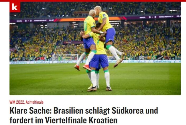 O "Kicker", da Alemanha, reportou que o Brasil armou uma goleada para cima dos sul-coreanos e se classificou para a próxima fase.