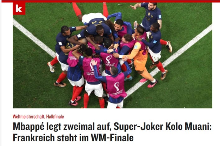 O alemão "Kicker" deu relevância para o gol de Kolo Muani que decretou a ida para a final dos franceses.