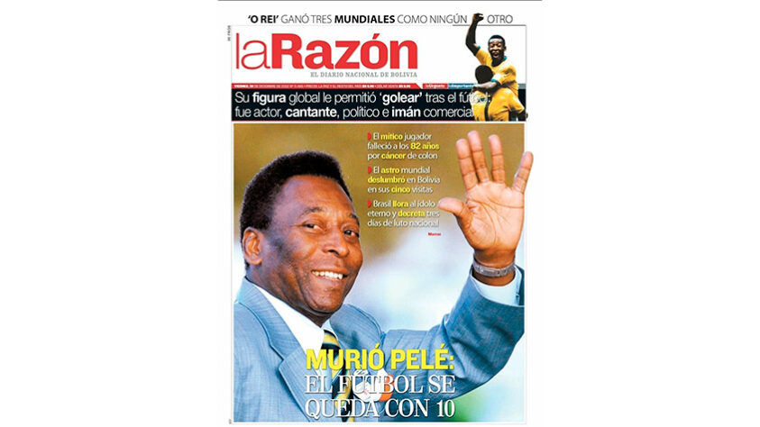 LA RAZÓN (BOLÍVIA): "Morreu Pelé: o futebol fica com 10"