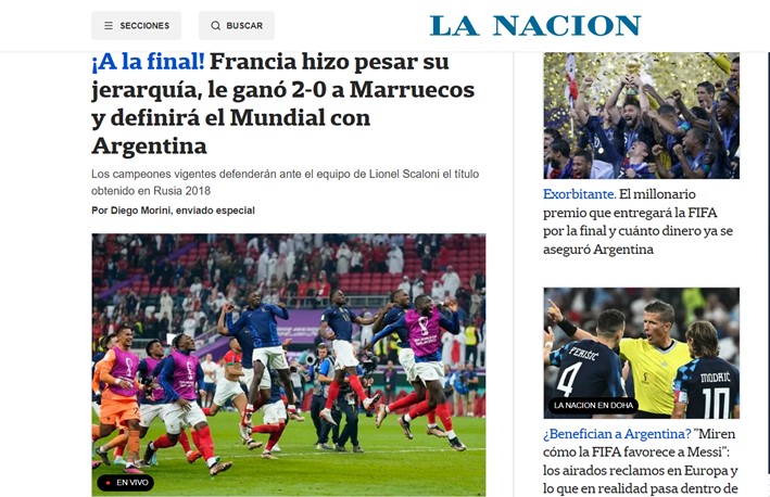 O portal argentino "La Nacion" declarou que a França fez pesar sua "hierarquia".