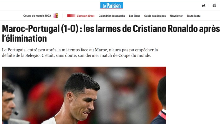 "As lágrimas de Cristiano Ronaldo após a eliminação". O francês "Le Parisien" deu destaque para o lamento do astro.