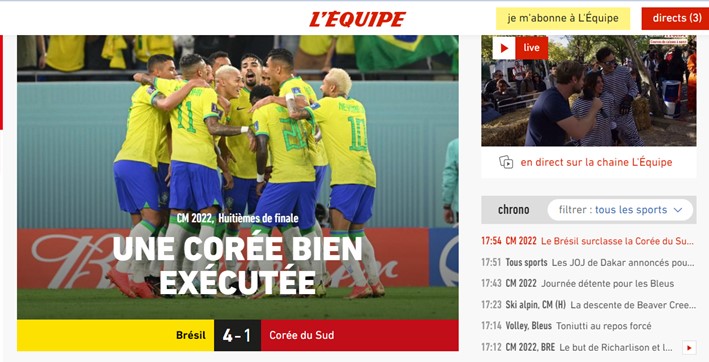 "Uma Coreia bem executada". Extremamente contundente nas suas palavras, o "L'Équipe" elogiou a maneira como os brasileiros conduziram e venceram a partida.