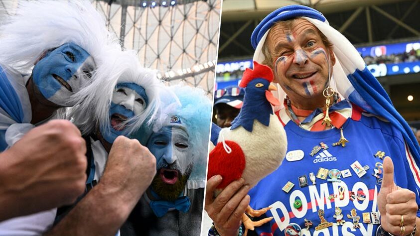 As torcidas da Argentina e França começam a chegar no estádio Lusail. As seleções se enfrentam pela final da Copa do Mundo. Veja fotos do clima dos torcedores antes da decisão. Confira!