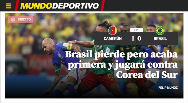 O "Mundo Deportivo", da Espanha, ressaltou que, mesmo com a derrota, o Brasil se classificou na primeira colocação. Além disso, já informou que a Coreia do Sul está no caminho da Canarinho.