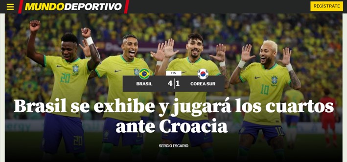 "Brasil se exibe e jogará as quartas contra a Croácia". Dessa maneira, o "Mundo Deportivo" relatou o triunfo Verde e Amarelo.