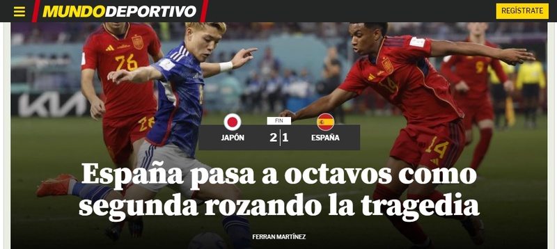 O "Mundo Deportivo", da Espanha, relatou que os espanhóis chegam nas oitavas após passar "à beira da tragédia".