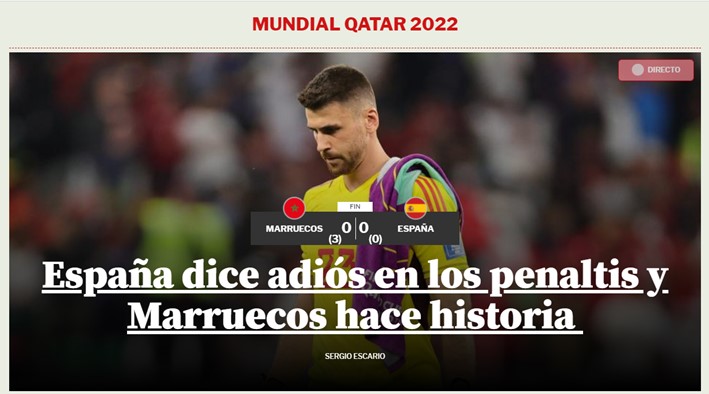 O "Mundo Deportivo", da Espanha, lamentou ao dizer que os espanhóis "disseram adeus" para a competição e o "Marrocos fez história".