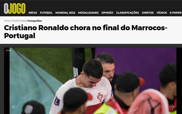 O jornal "O Jogo", de Portugal, colocou as lágrimas do seu craque como um dos principais destaques.