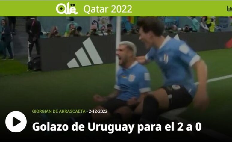 O Olé, da Argentina, chamou o segundo tento de Arrascaeta de "Golaço".