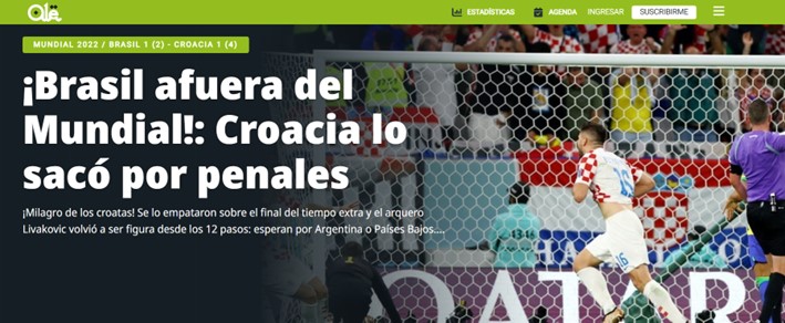"Brasil fora do Mundial!". Dessa maneira, o portal argentino "Olé" relatou a despedida da Seleção Brasileira da competição.