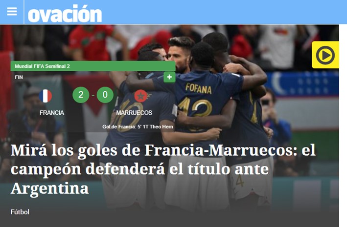 O jornal uruguaio "Ovación" destacou que o atual vencedor da competição encara a Argentina.