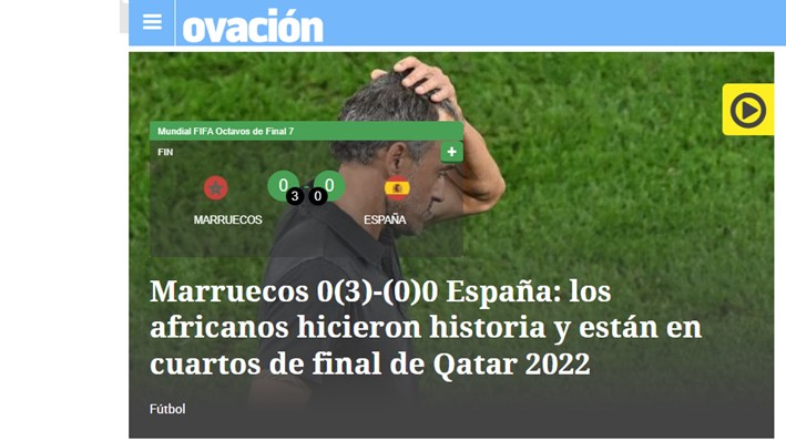 O jornal uruguaio "Ovación", contou que "os africanos fizeram história e estão nas quartas de final do Qatar 2022".
