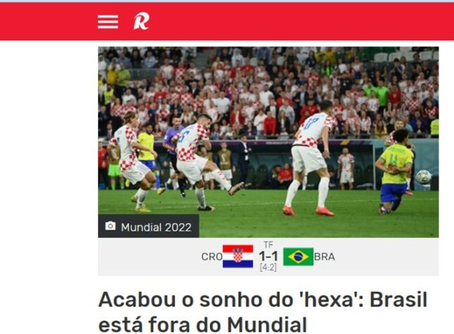 O "Record", de Portugal, demonstrou ser enfático nas palavras: "Acabou o sonho do hexa"