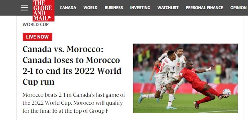 O canadense "The Globe and Mail" que a derrota contra o Marrocos foi a maneira que o Canadá encerrou sua participação na Copa do Mundo.