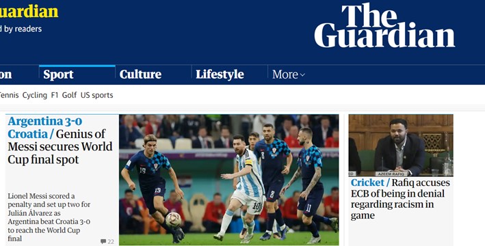 O britânico "The Guardian" disse que a "genialidade de Messi garantiu a ida para a final da Copa do Mundo".