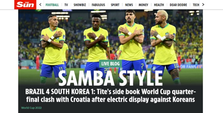 O portal britânico "The Sun" foi bastante elogioso ao modo de jogo do Brasil: "No estilo do Samba".