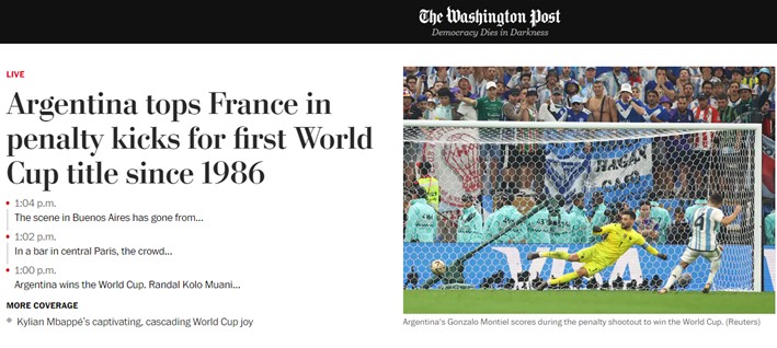 O "Washington Post", dos Estados Unidos, relembrou que a conquista é a primeira desde de 1986, data do bicampeonato argentino.