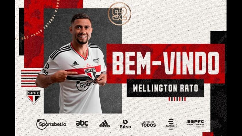 Wellington Rato - 17 de dezembro de 2022 - Atacante - Foi destaque no Atlético-GO e foi anunciado no Morumbi com três anos de contrato.