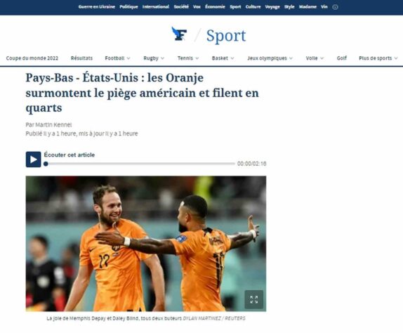 'Le Firago', da França, classificou a seleção dos Estado Unidos como uma 'armadilha' que a Holanda conseguiu superar rumo às quartas de final. 