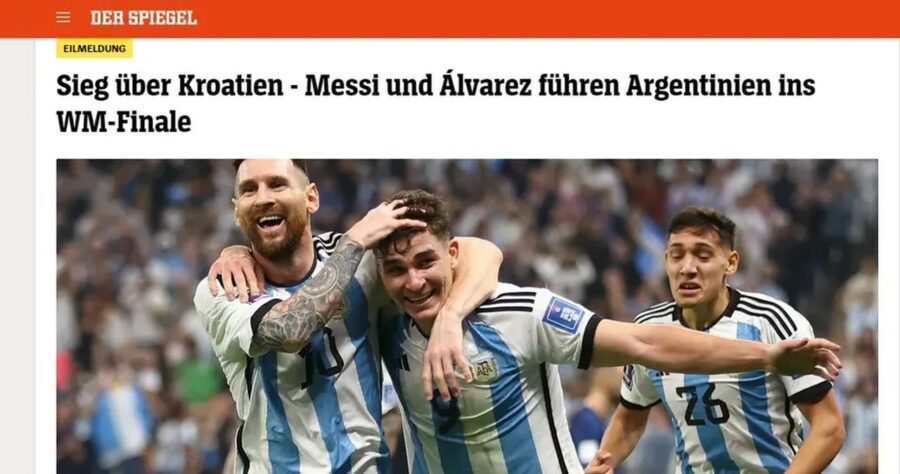 Der Spiegel, da Alemanha, exaltou força dos jogadores em vitória sobre a Cróacia: "Messi e Álvarez levam a Argentina à final da Copa do Mundo".