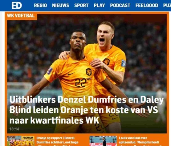 O 'Eindhovens Dagblad', também holandês, destacou Dumfries e Blind, autores dos dois últimos gols da Holanda na partida. 