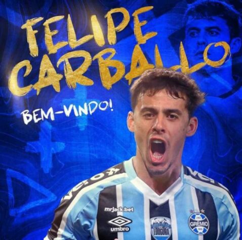 FECHADO - O meia uruguaio Felipe Carballo é o novo reforço do Grêmio para 2023 e assina contrato por três anos. Aprovado por Renato Gaúcho, o jogador terá o seu primeiro contato com a torcida nesta quarta-feira, quando será apresentado pela diretoria. 