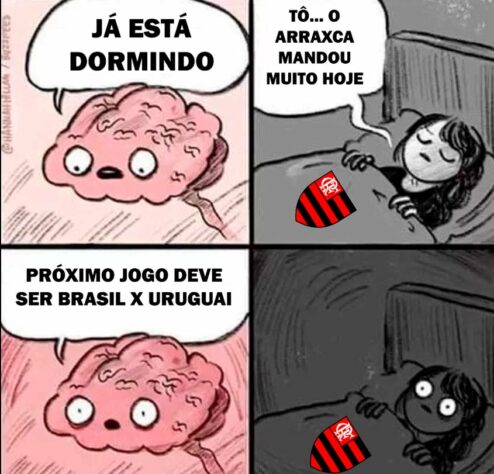 Torcedores do Flamengo brincam com os dois gols de Arrascaeta na Copa do Mundo.