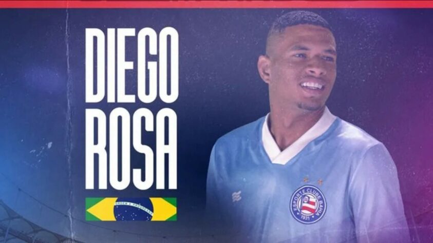 FECHADO - O Bahia anunciou mais um reforço para a temporada 2023. Trata-se do meia Diego Rosa, formado nas categorias de base do Grêmio, mas vendido ao Grupo City antes mesmo de se tornar profissional. Diego tem 20 anos e a duração do seu contrato com o Tricolor de Aço é de quatro anos. 