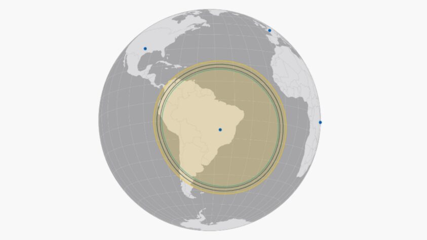 O site da fabricante ainda informa em seu site que o avião escolhido pelo Verdão pode percorrer distâncias de até 4537 quilômetros em uma viagem. A distância está representada na imagem, retirada do próprio site da Embraer.