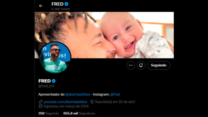 Já em sua conta no Twitter, o influenciador conta com mais de 655 mil seguidores.